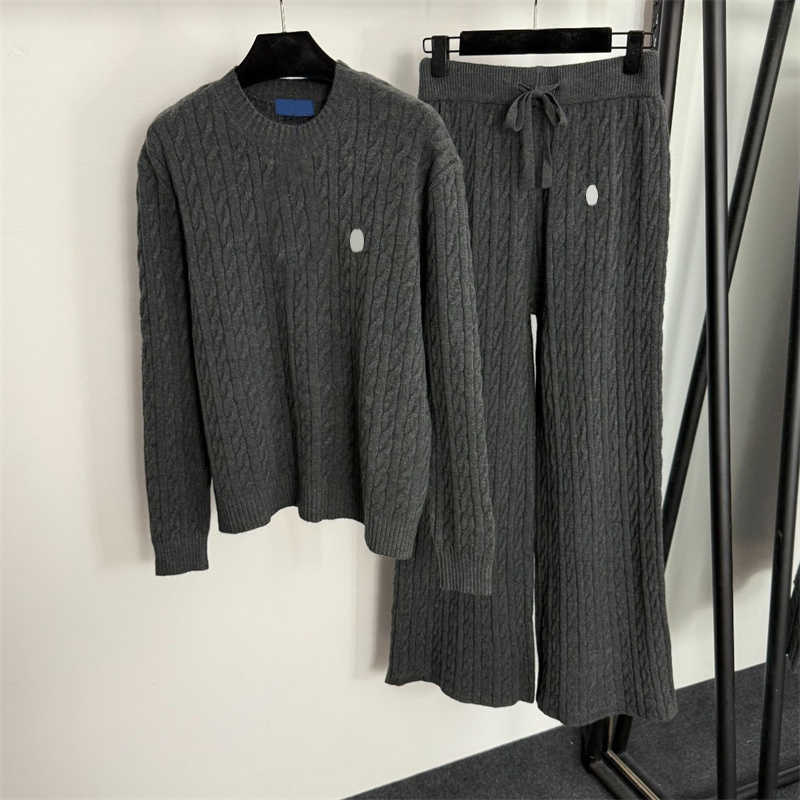womens designer Two Piece Pants Knitted set polo embroidery Long-sleeved top High quality high-waisted loose-fitting trousers