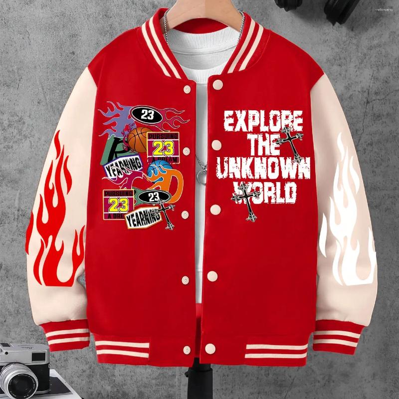 Men's Jackets Graffiti Flame Basketball Sports Print Baseball Collar Jacket Casual Fashion Comfortable Autumn And Winter Unisex
