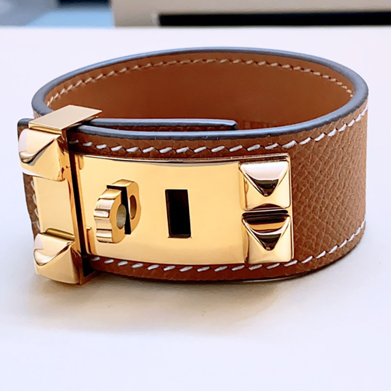 high quality brand jewerlry genuine leather collier bracelet for women rivet stainless steel bracelet