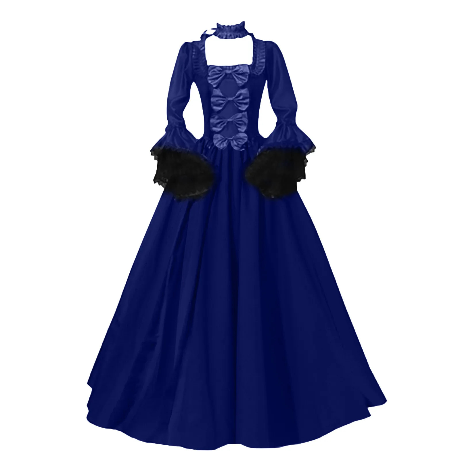 Medieval Victorian Court Lace Patchwork Gothic Dress Halloween Witch Cosplay Party Costume Square Neck Flare Sleeve Dress 250918BJ