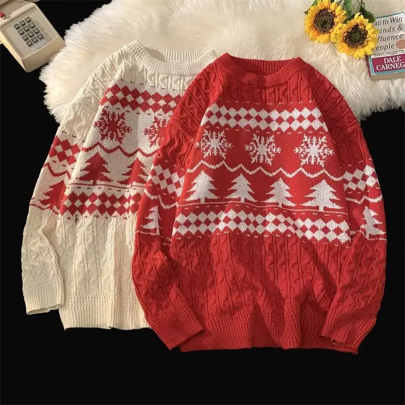 Japanese Retro Diamondshaped Christmas Sweater Men and Women Couple Winter Pullover Knitted Sweater Top 250918BJ