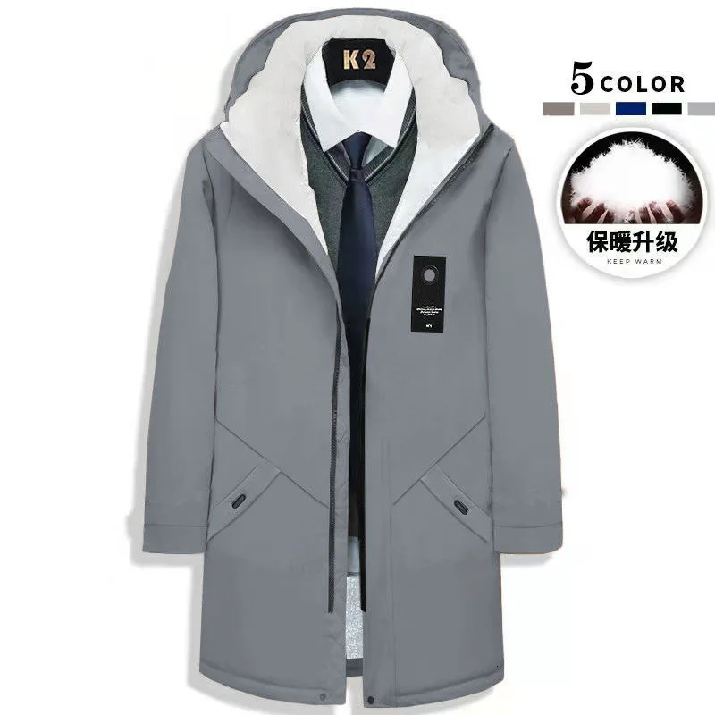 Autumn and Winter Fashion Trend Long Plus Fleece Trench Coat Males Casual Loose Comfortable Warm High Quality Coat 5XL 250918BJ