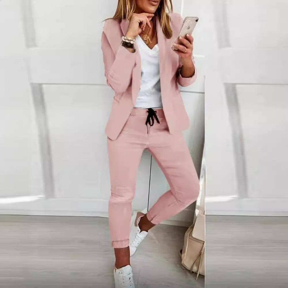 2024 European and American Leisure Solid Color Commuting Fashion Set Suit Womens Wear 250918