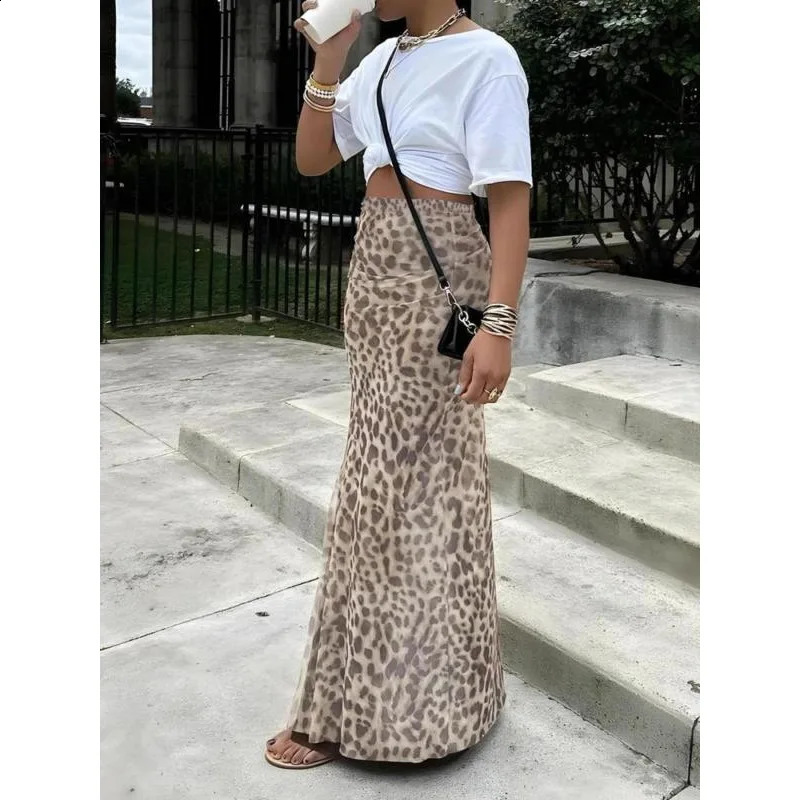 Plus Size Women Sexy Elegant Leopard Printed Midi Skirt Fashion Dress Lady Clothes 250918