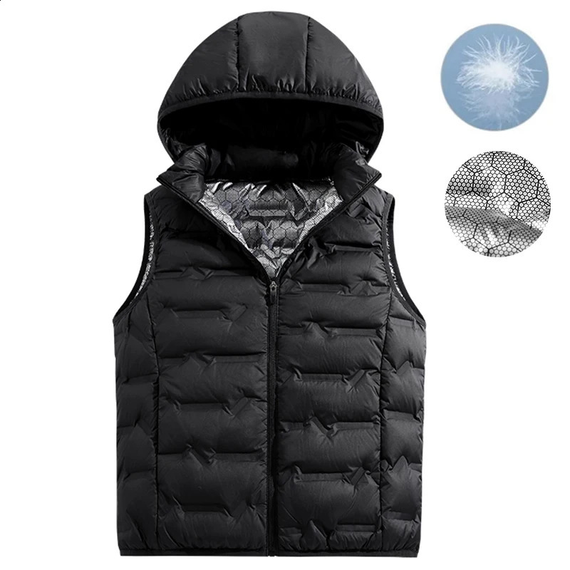 Men Winter Hooded Down Vest Warm Windproof Ultralight Sleeveless Detachable Hat Waterproof Brand Waistcoat Man 250918