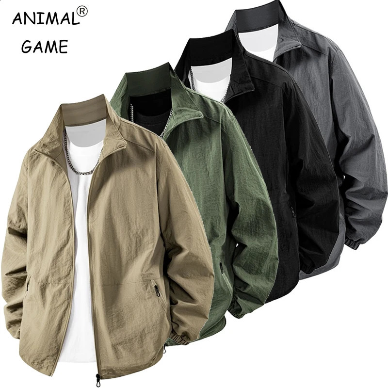 Mens Jacket Full Zip Up Work Jackets Stand Collar Casual Windbreaker Lightweight Long Sleeve Coats Outdoor Streetwear 250918