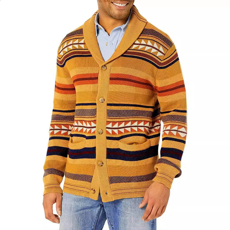 British Style Jacquard Men Cardigan Coat Light Assorted Color Knit Long Sleeve Sweater Jacket Trendy Printed Knitwear 250918BJ