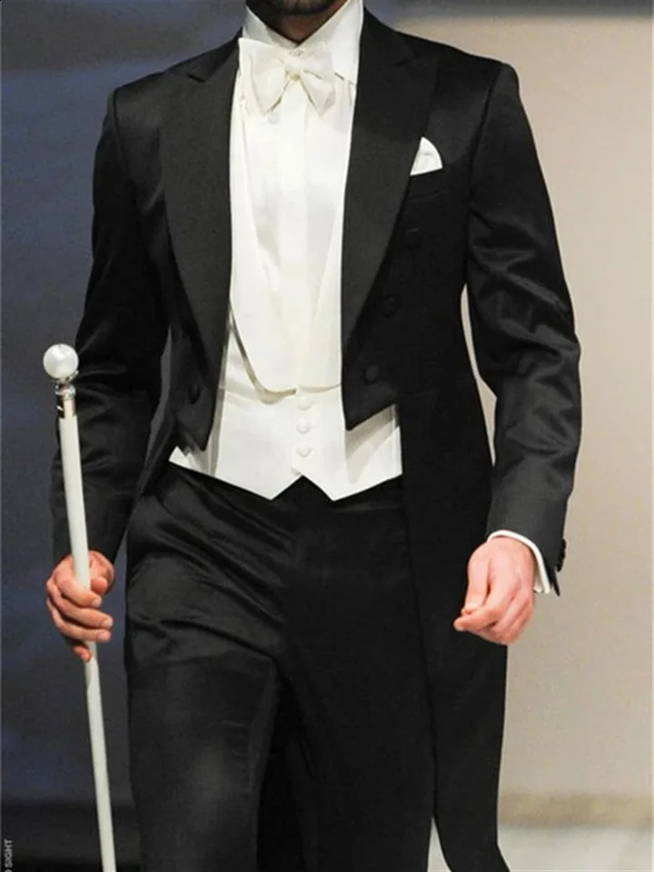 3 Pieces Italian Gentleman Style Wedding Man Long Tail Coat Groom Prom Tuxedos Formal Mens Suits Jacket Pants Vest 250918