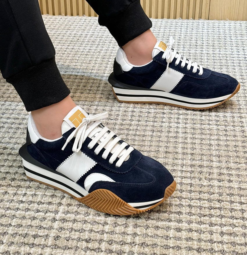Luxury Men's Casual Shoes Brown James Suede Sneakers James Mixed Media Low Top Sneaker Platform Thick Sole Brand Designer Women and Men walking