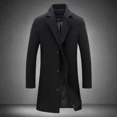 Autumn Winter Fashion Mens Woolen Coats Solid Color Single Breasted Lapel Long Coat Jacket Casual Overcoat Plus Size 5 Colors X250919