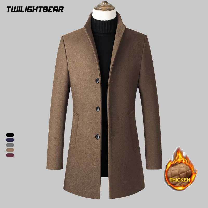 Winter Jacket Men Wool Coat Oversized Solid Stand Collar Thicken Business Casual Overcoat Mens Clothing Woolen Pea Coat A2F9002 X250919