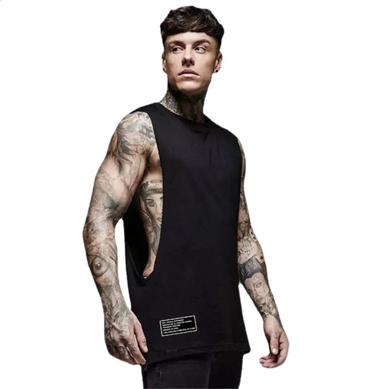 Mens Fashion Tank Top Gym Fitness Workout Cotton Sleeveless T Shirt Summer Casual Clothing Male Extend Long Singlet Hip Hop Vest250919