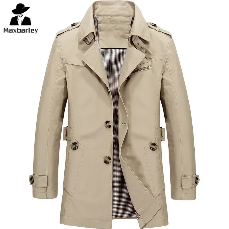 Spring Autumn and Winter Fashion Street Coat Mens Business Coat Long Jacket Pure Cotton Casual Windbreaker Coat 250919