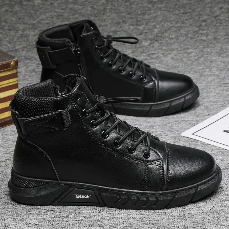 Fashion Men Chaussures en cuir Tendances Bottes de moto Chelsea High Top Boots Imperproofry Plateforme confortable Boot de sécurité 250918