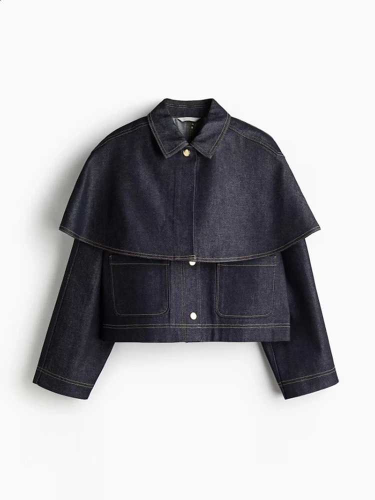 Collier de veste pour femmes chics à manches complètes simples vestes en denim poitrine