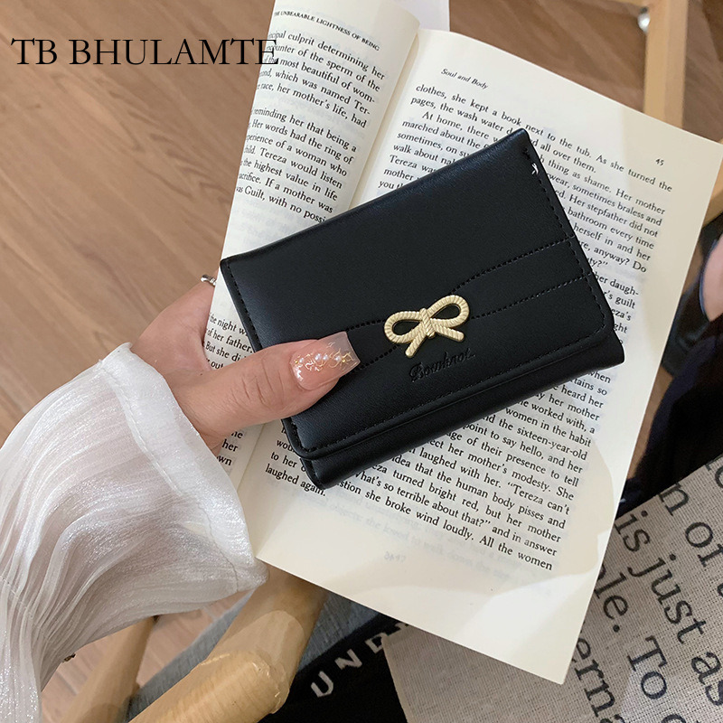 TB BHULAMTE Designer Luxury Women's Wallet INS Style Bow Simple Korean Version Short Handbag High-end Fashion Folding Card Holder Coin Bag