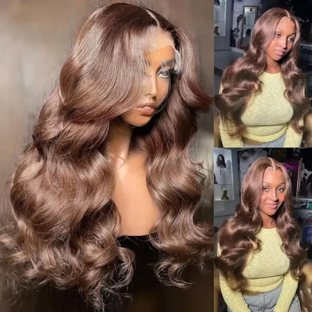 13x6 HD en dentelle Frontal Wigs Brown Brown Body Wave Human Heugs Perruques 36 pouces Water Wave Brazilian pré-cueillette pré-coupée préalable