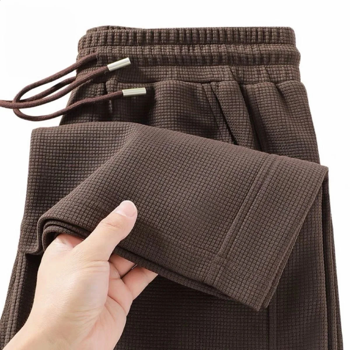 Mens Summer Thin Wfle Sport Long Pants Casual Elastic Waist Loose Work Trousers Youth Active Sle Spring Autumn 250919