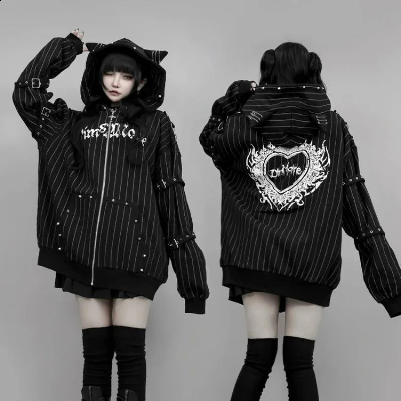 Y2k Aesthetic Letter Print Grunge Hoodie Streetwear Women Loose Pocket Oversized Coats Harajuku Casual Zipper Sweatshirts Autumn 250918
