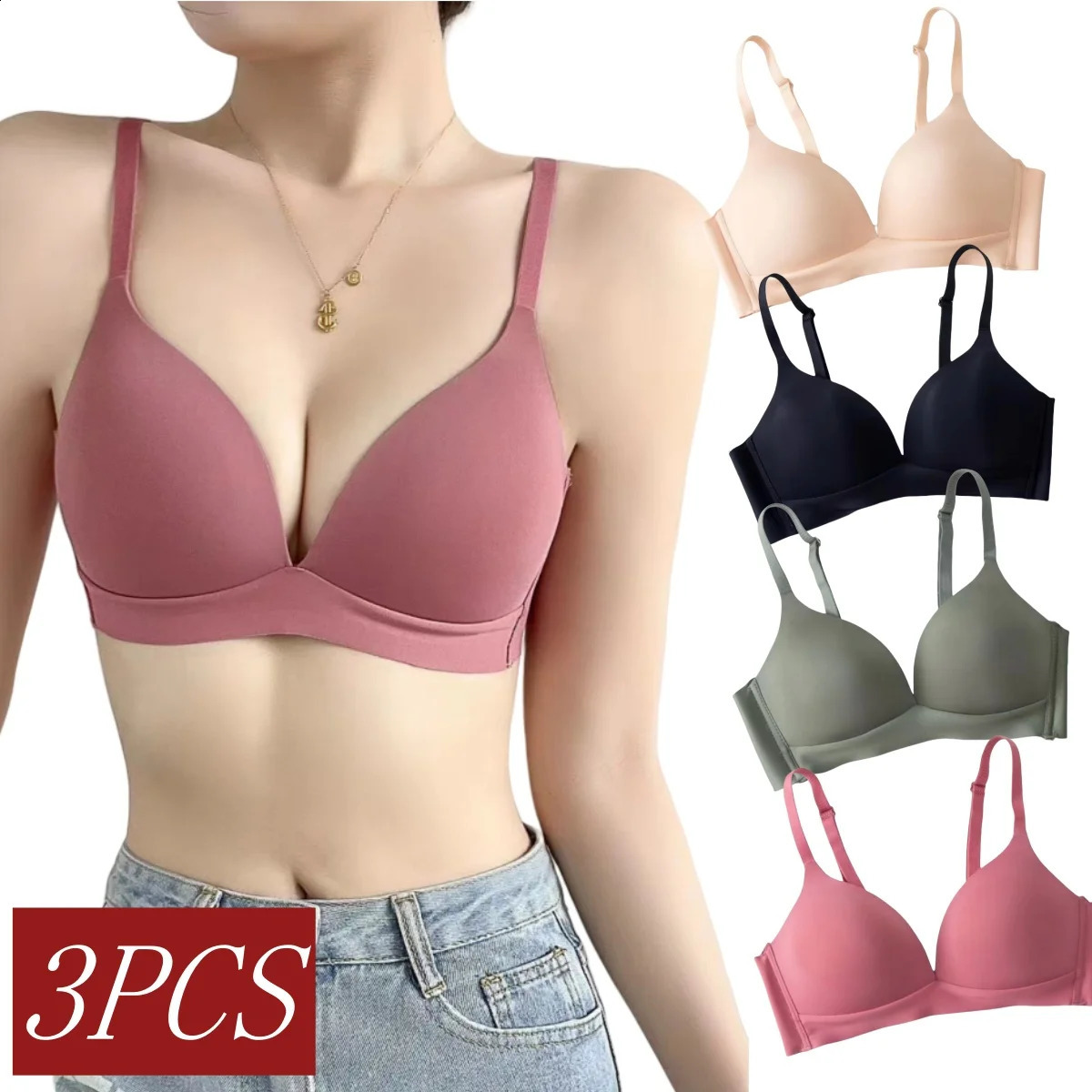 3PcsSet Seamless Bras For Women Nonwire Glossy Underwear Push Up Bra Without Steel Ring 34 Cup Female Comfort Lingerie 250919