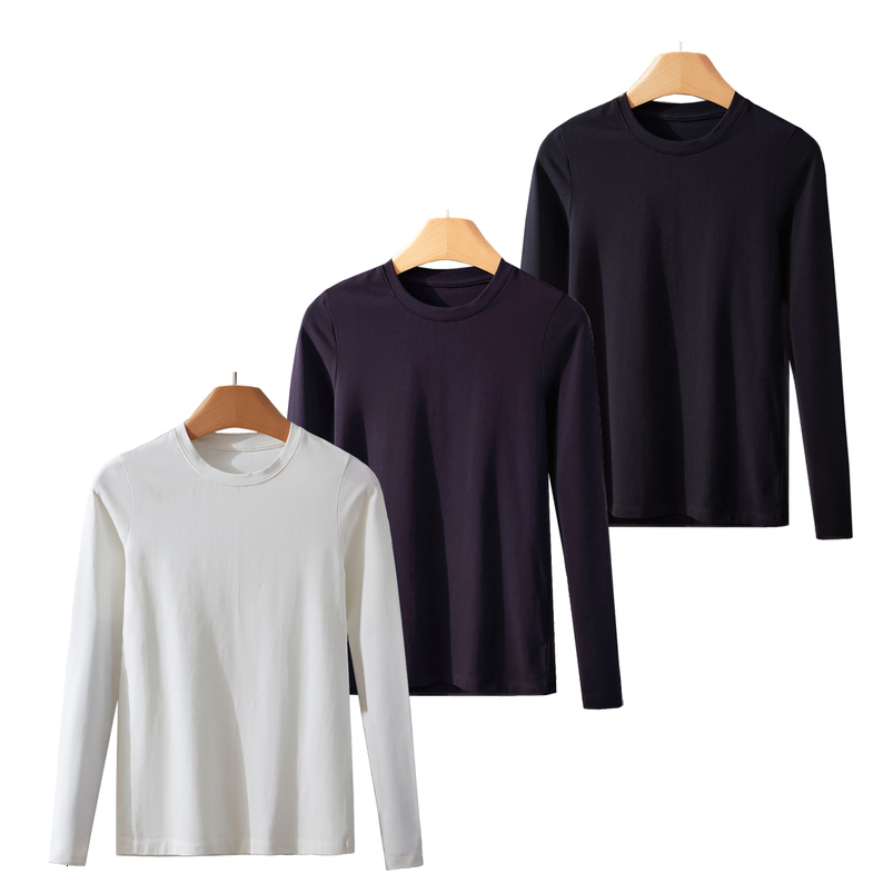 Womens Tshirt Long Sleeve 95 Cotton Black Tops Basic Solid Crop Top Slim Fit Women 250919