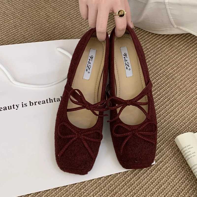 Flats Womens Loafers Shoes Shallow Suede Bow Fi Shoes Square Toe Casual Dress Autumn 2025 Designer Cozy Zapatos De MujerXJ250919