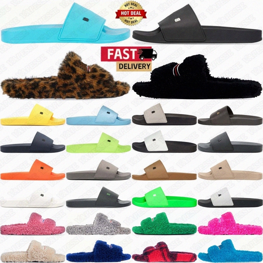 Furry Slide designer slides Pool slippers Paris shoes Logo City Black Sky sliders Fluo Orange Pink Mint Blue Red White Green Womens YelXgtj#