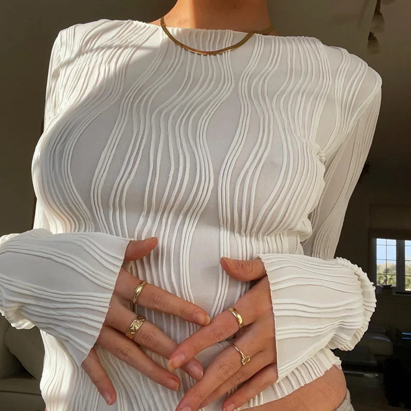 Autumn Ruched Long Sleeve T Shirts Women Casual White Skinny Black Basic Tee Fashion Street Cropped Top Y2K Clothes Tshirt 250919