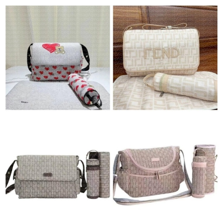 Sac à couches imperméable pour maman, style design, 3 ensembles de pochettes à couches, fermeture éclair pour bébé, motif à carreaux marron a55v5