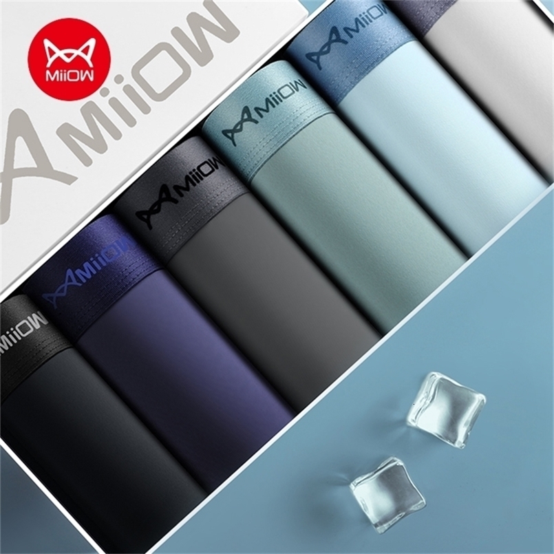 MiiOW 4Pcs Ice Silk Mens Panties Sexy Seamless Man Boxershorts Graphene Antibacterial Men Underwear Breathable Man Boxer Briefs250919ww