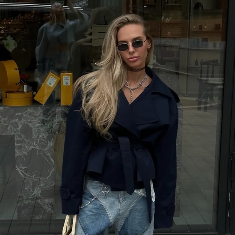 Solid Belted Oversized Windbreaker Womens Fashion Full Sleeve Button Loose Long Coat 2025 Office Lady Daily Commute Overcoats 250918