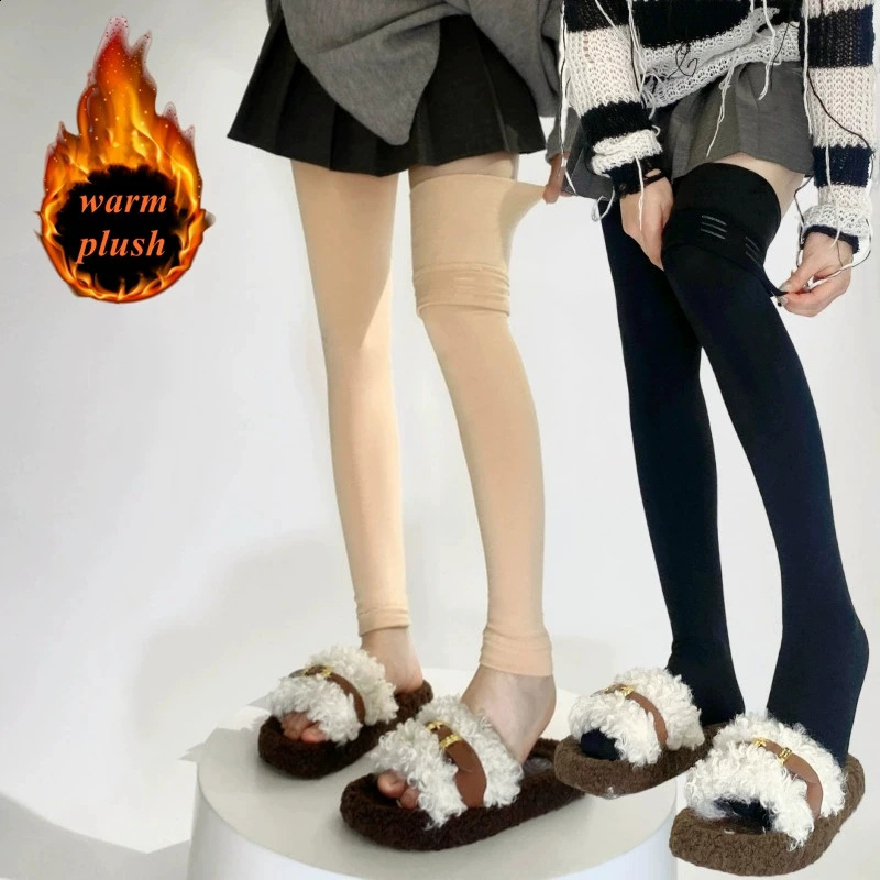 Chaussettes chaudes chaudes hivernales extérieures gardent le couvercle du pied plus chaud femmes beige noire épaissis les jambes de jambes haute