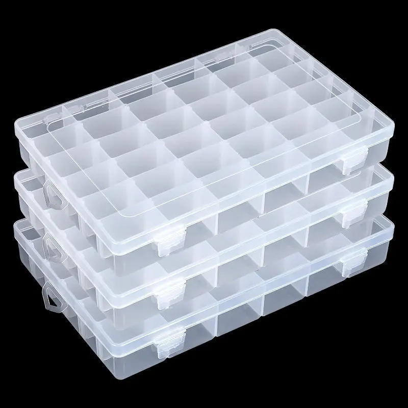 36 Grids Organisateur en plastique Boîte de rangement Bijoux avec des séparateurs réglables pour perles Art DIY Artisanat de pêche des plaques de