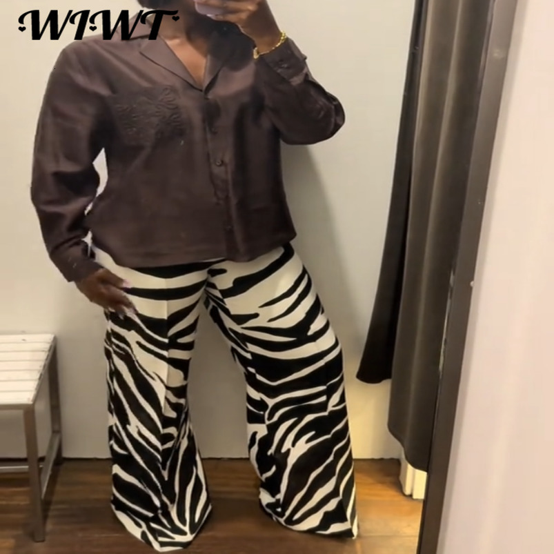 Fashion Contrast Color Print Trousers Womens Loose Panelled Straight Wide Leg Long Pants Autumn Casual Streetwear 250919