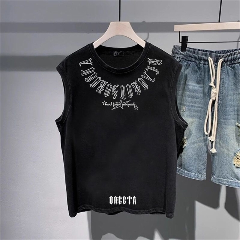 Mens Vest Cotton Trendy Letters Print Chic Tank Tops American High Street Fashionable Sports Casual Sleeveless Tops Summer 250919