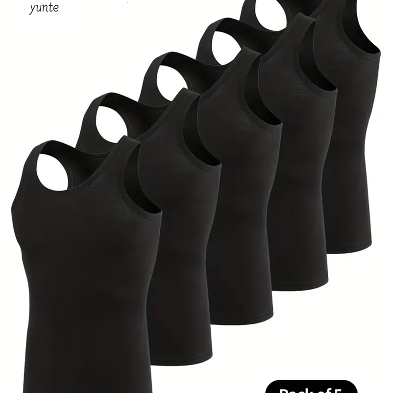 Mens Vest Black 5Piece Breathable QuickDrying Polyester Fiber Sports Vest Suitable for Gym Running and Training Casual Pure C250919