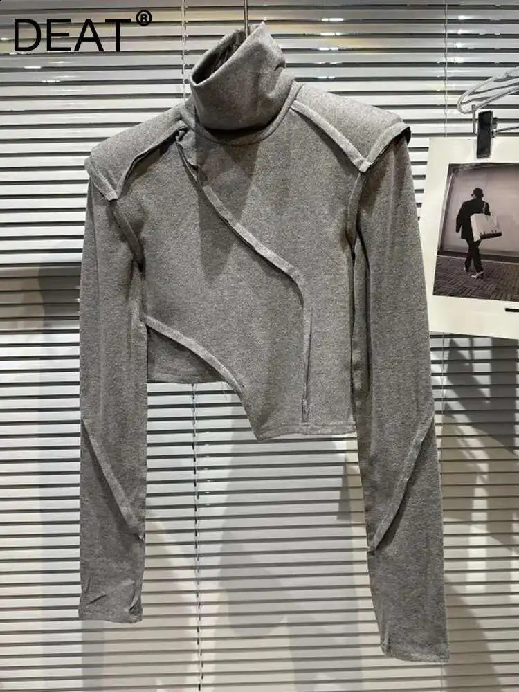 DEAT Fashion Irregular Solid Color Knitted Pullover Womens Loose Turtleneck Long Sleeve Sweater Spring 11P01908 250918