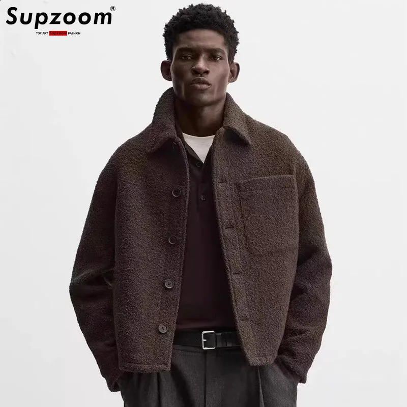 Supzoom Arrival Top Fashion Autumn And Winter Men Casual Single Breasted Cotton Turndown Collar Woolen Fabric Short Jacket 250919