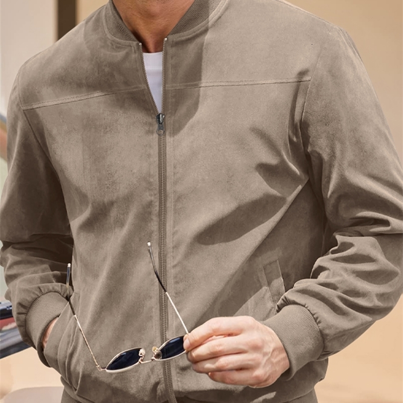 Mens suede nap fabric casual jacket Round neck zipper Solid color Sport Bomber Jacket Casual edition sports and golf fashion250918