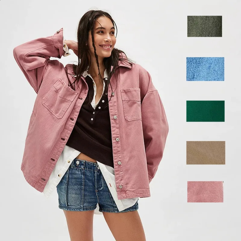 2025 Womens Denim Jacket Casual Versatile Side Slit Breathable Cotton Loose Fit Comfortable Soft Collar in Multiple Colors 250919