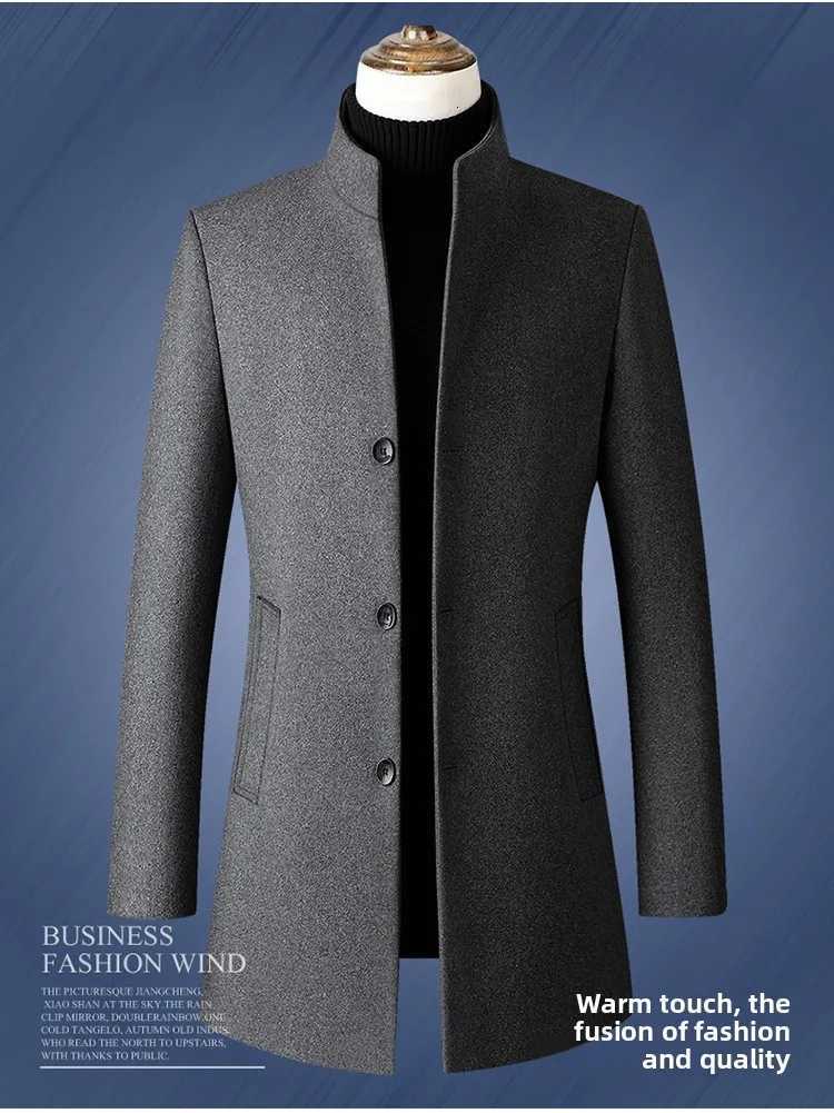 Brand masque en laine d'hiver Veste de veste de vent de vent de haute qualité conception avec un collier de tweed à col de stand-up pour hommes t