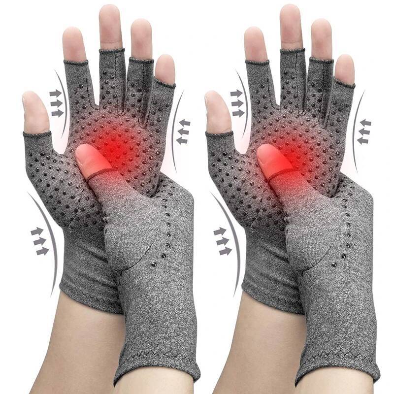 1 paire de compression demi-doigt Le gris soulage la douleur de l'arthrite instantanément avec des gants de pression antidérapants pour les homme