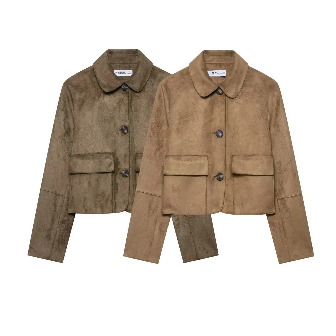 2025 Printemps automne femme en daim veste chic à manches longues à manches longues poche courtes couches de mode de vêtements d'extérieur mode 2