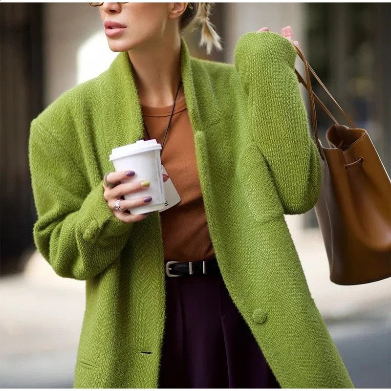 Revers en laine costume épaisse veste femme mode simple de poche à poitrine simple 2025 dame automne décontracté rue Outwear 250918
