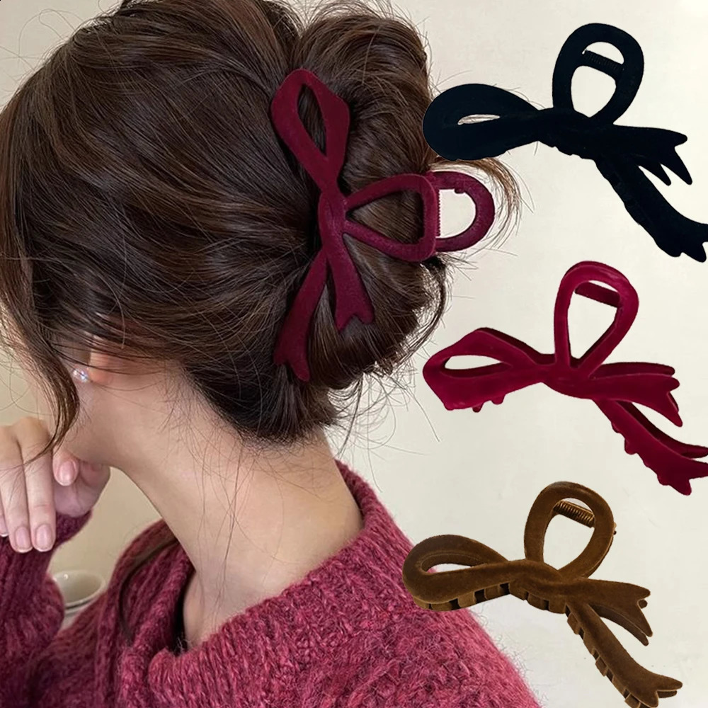 Red Velvet Bow Hair Clips Autumn Winter Women Hair Claw Clip Elegant Hairpin Hair Claws Accessories For Girls Headwear Gift 250918