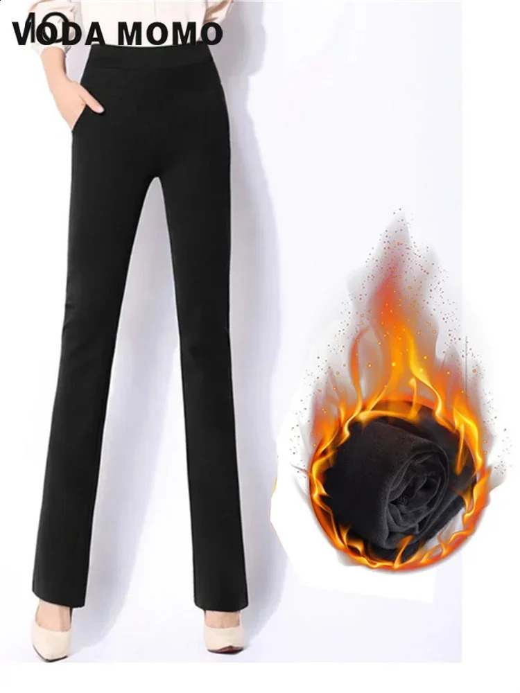 Skinny Long Pants Woman Trousers Autumn Winter Warm Fleece Thick High Waist Womens Wide Leg Capris Flare Pants For Women 250918