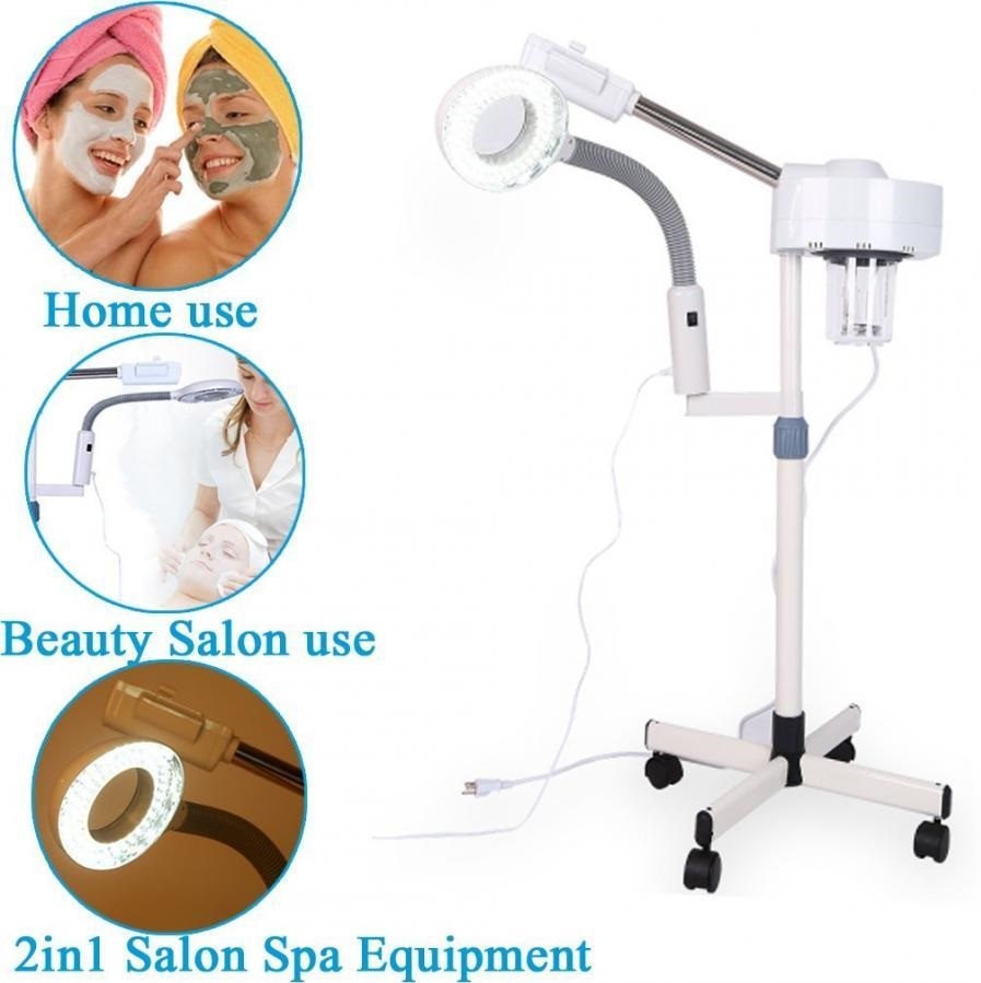 2 in 1 Facial Steamer with Hot Ozone and 5X LED Magnifying Lamp Professional Nano Mist Skin Care Machine for Pore Cleansing Moisturizing Sal