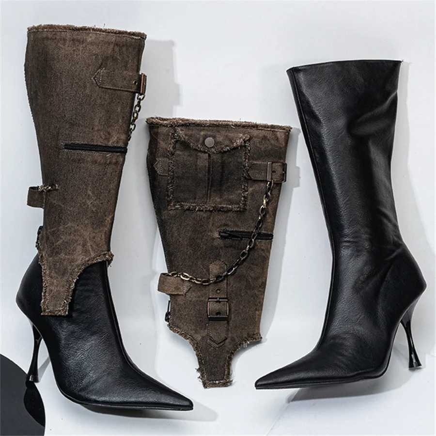 2026 Retro Western Cowboy Boots for Women Poided Toe High Heel Botas Designer détachable deux chaussures de robe d'automne Pumps sexy W250919