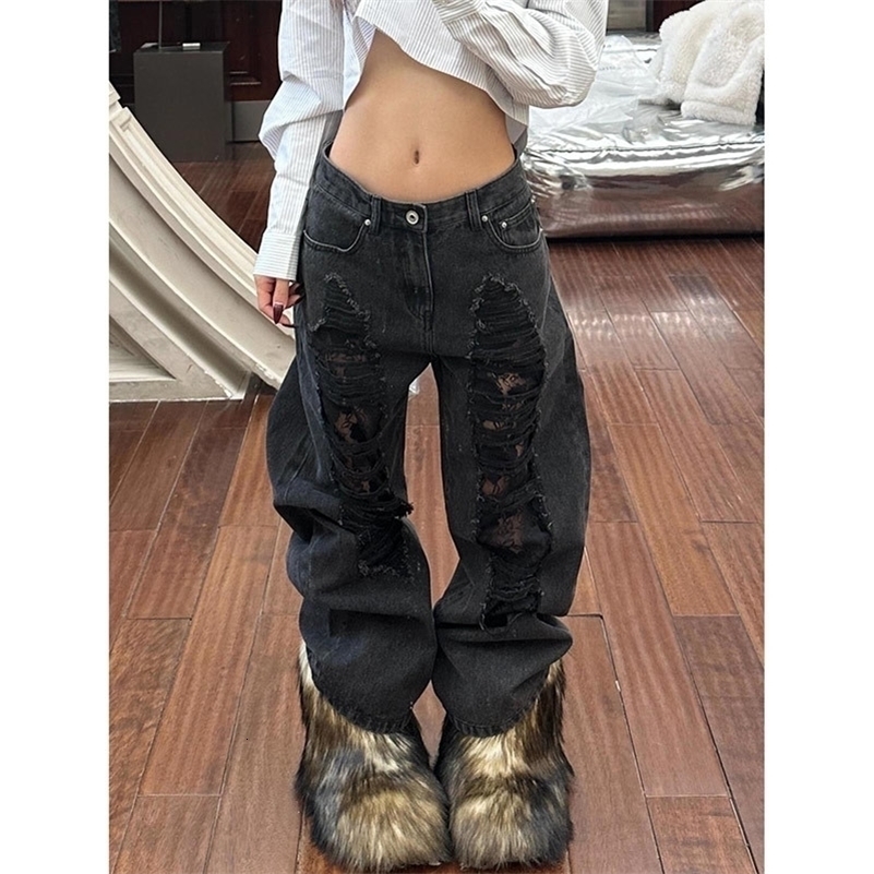 Black Jeans Sense Women Women Vintage High Welited Dritti Denim Pantaloni Y2K American Streetwear Gamba Denim Pantaloni in denim 250918