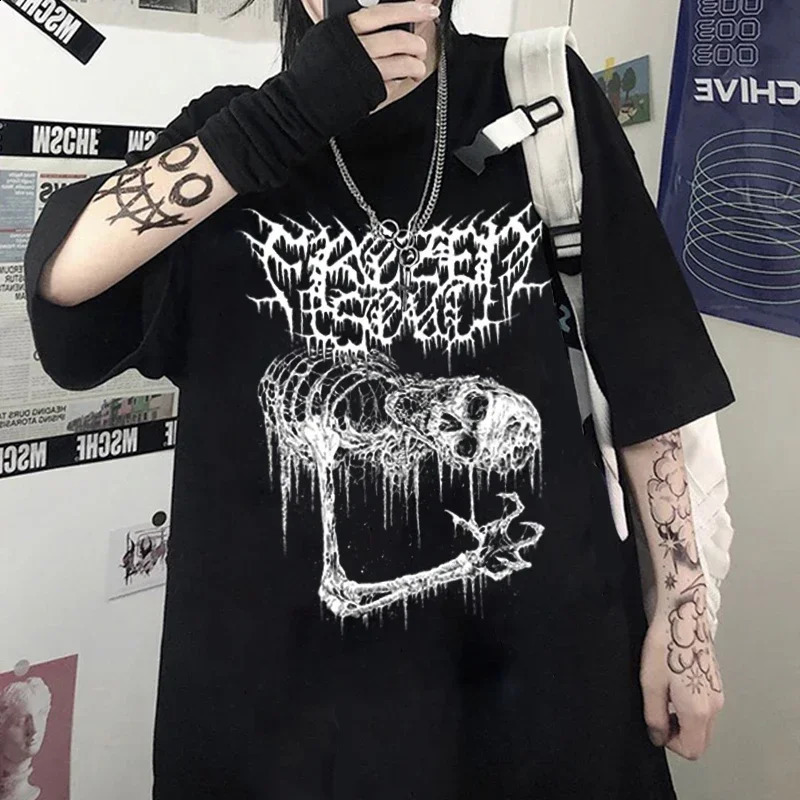 T-shirt femmes goth goth harajuku esthétique tshirt surdimensionné punk street street grunge foncé gothique tshirts y2k vêtements 250918